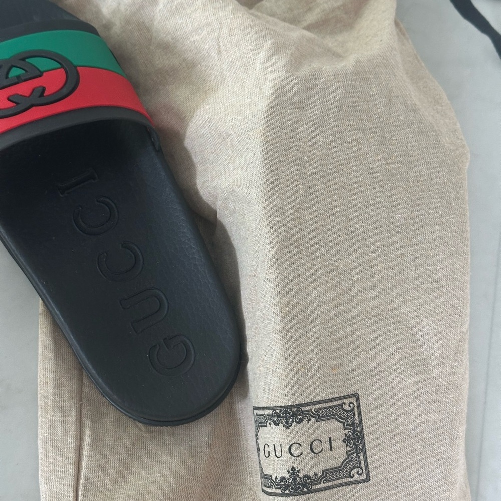 Gucci Black Slide Sandals with Signature Web Stripe